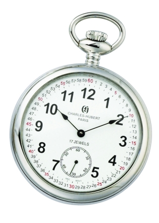 Picture of Charles-Hubert- Paris Stainless Steel Mechanical Open Face Pocket Watch #3756-WRR