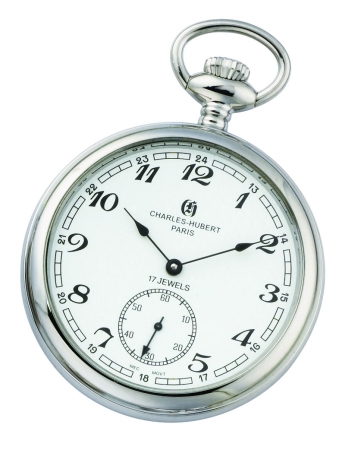 Picture of Charles-Hubert- Paris Stainless Steel Mechanical Open Face Pocket Watch #3756-WA