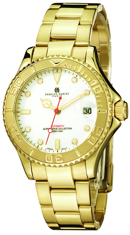 Picture of Charles-Hubert- Paris Mens Gold-Plated Stainless Steel Automatic Watch #3514-GW