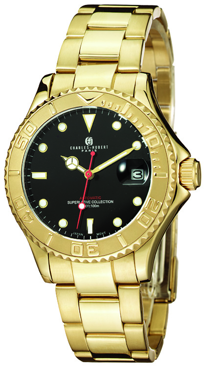 Picture of Charles-Hubert- Paris Mens Gold-Plated Stainless Steel Automatic Watch #3514-GB
