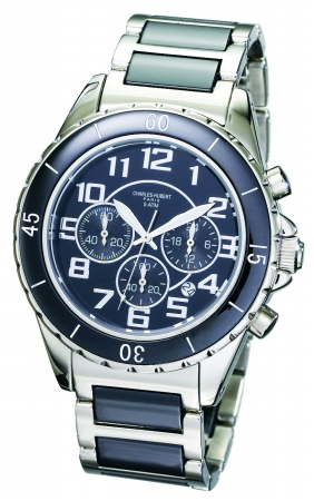 Picture of Charles-Hubert- Paris Mens Stainless Steel and Ceramic Chronograph Quartz Watch #3754-B