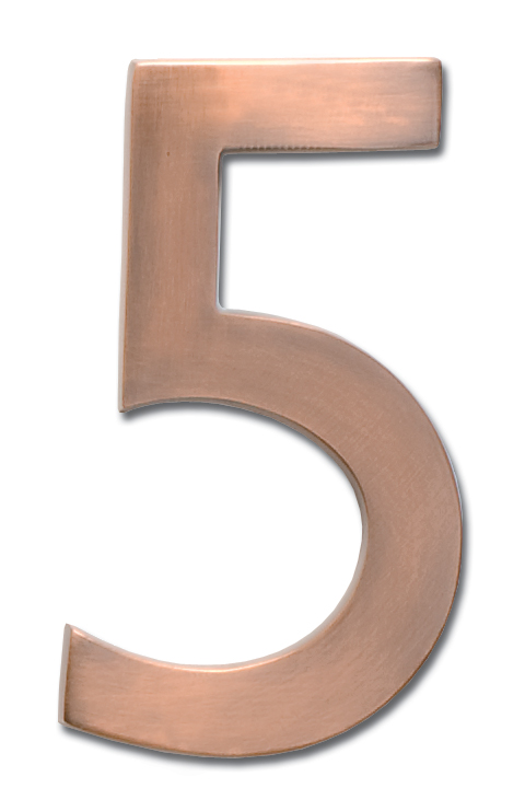 Picture of Architectural Mailboxes 3582AC Number 5 Solid Cast Brass 4 inch Floating House Number Antique Copper &quot;5&quot;
