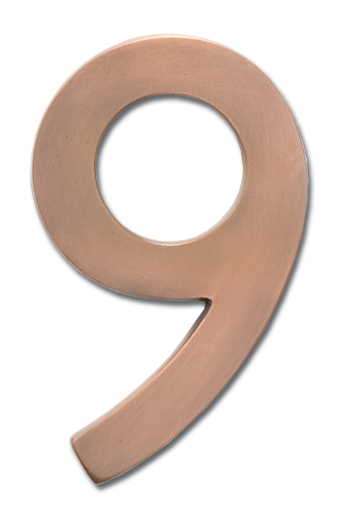 Picture of Architectural Mailboxes 3582AC Number 9 Solid Cast Brass 4 inch Floating House Number Antique Copper &quot;9&quot;