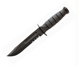 KAB-1257 2019 Short Leather Sheath & Serrated Edge Knife, Black