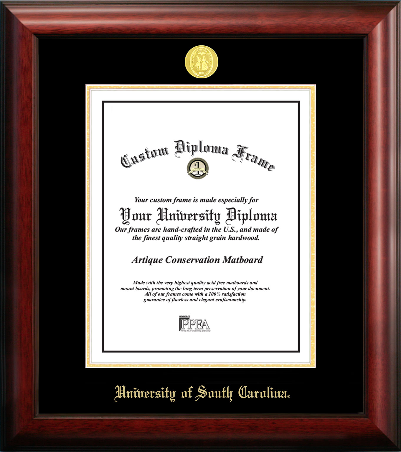 University of South Carolina Gold Embossed Diploma Frame