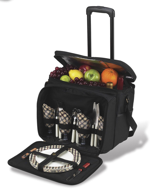 Picture of Picnic At Ascot 330-L London Picnic Cooler For 4- Removable Wheel Cart- Black-Plaid