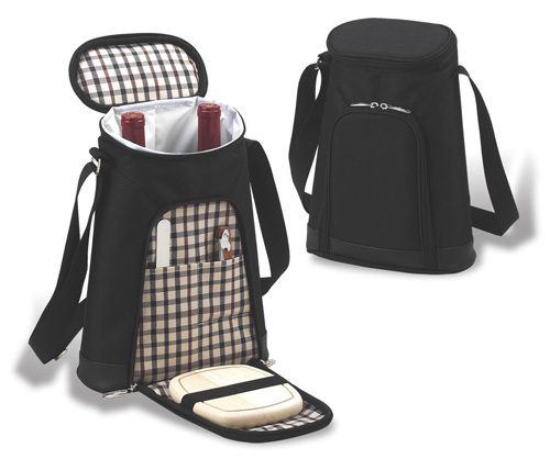 Picture of Picnic At Ascot 398-L London Double Bottle Carrier With Cheese Set- Black-Plaid