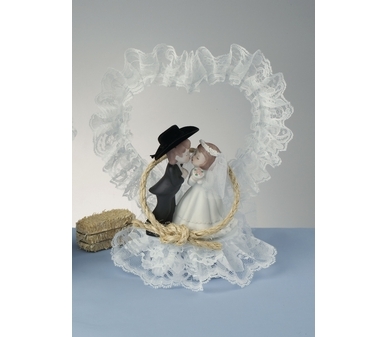 Picture of Ivy Lane Design 70-443 Cake Western Couple Lace Top - Trimmed White