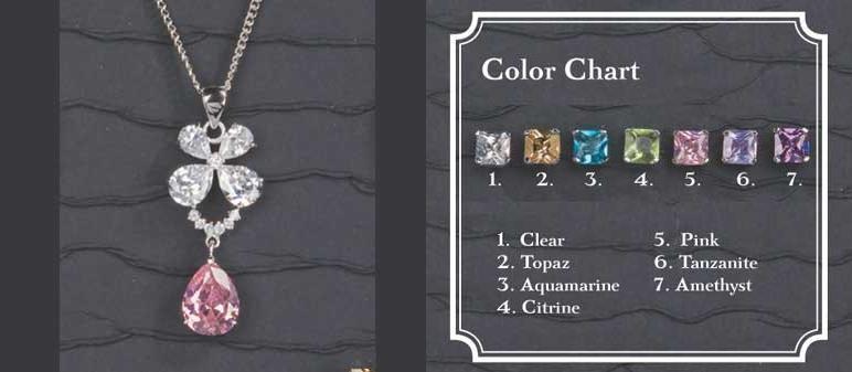 56-2251/AQU Silver Flower Chain With Aquamarine Drop Pendant