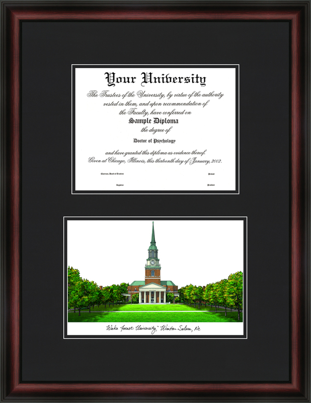 Wake Forest University "Diplomate" Lithograph and Diploma Frame