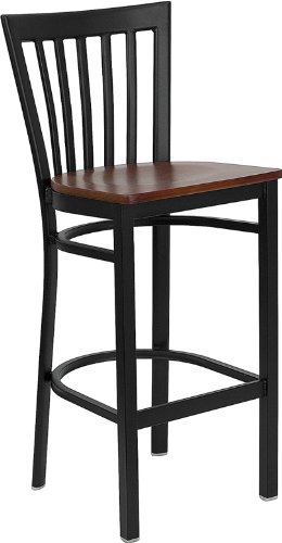 Picture of Flash Furniture XU-DG6R8BSCH-BAR-CHYW-GG Black School House Back Metal Bar Stool with Cherry Wood Seat