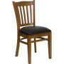 Vertical Slat Back Cherry Wood Chair with Black Vinyl Seat