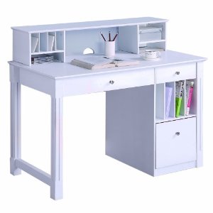 Picture of Walker Edison DW48D30-DHWH Deluxe Solid Wood Desk w/ Hutch - White