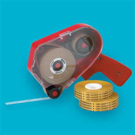 Tape Dispenser, 1 in Max. Tape Width, 1 in Tape Core Dia., Pistol, Plastic, Red
