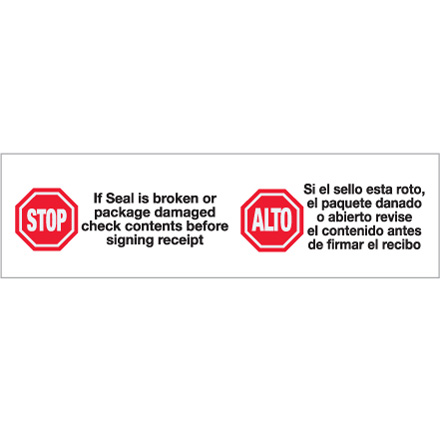 Preprinted Packing Tape, 2.2 mil Thick, 2 in W x 110 yd L, Red, White, 36 PK
