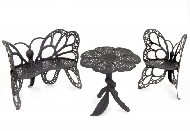 FHBFBSET3-B  Cast Aluminum Butterfly Garden Set - Black -  FlowerHouse, FHBFSET3-B