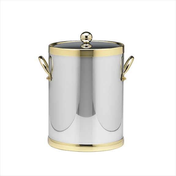 Picture of Kraftware 70142 Shiny Chrome And Brass 5 Quart Ice Bucket With Metal Side Handles