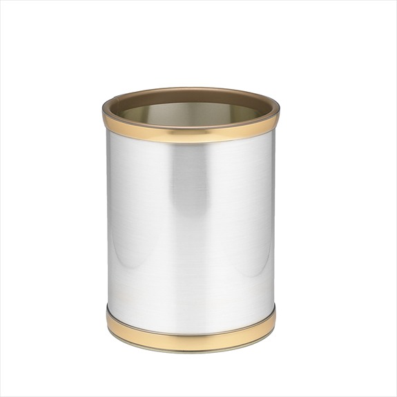 Picture of Kraftware 76448 Mylar Brushed Chrome And Brass 10 Inch Round Waste Basket