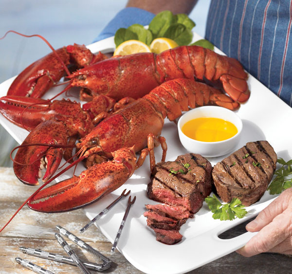Picture of Lobster Gram STGR4Q SURF &amp; TURF GRAM DINNER FOR FOUR WITH 1.25 LB LOBSTERS