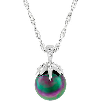Picture of Kate Bissett P20063R-C89 White Gold Plated Pearl Pendant With a Pave S