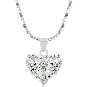 P20066R-C01 Genuine Rhodium Plated Oversized Heart Cut Clear CZ Pendant in Silvertone
