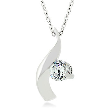 Picture of Kate Bissett P20128R-S01 Genuine Rhodium Plated Solitaire Pendant With a Round Cut Clear CZ Beside a Twist in Silvertone