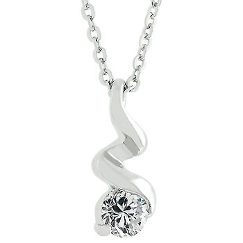 Picture of Kate Bissett P50011R-S01 Genuine Rhodium Plated Solitaire Pendant With a Twisted Silvertone Ribbon Grasping a Round Cut Clear CZ at the Bottom in Silvertone