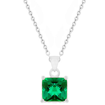 Picture of Kate Bissett P50035R-C40 Genuine Rhodium Plated Reversible Pendant Princess Cut Emerald CZ Solitaire and Reversible With Pave Clear CZ on the Other Side in Silvertone