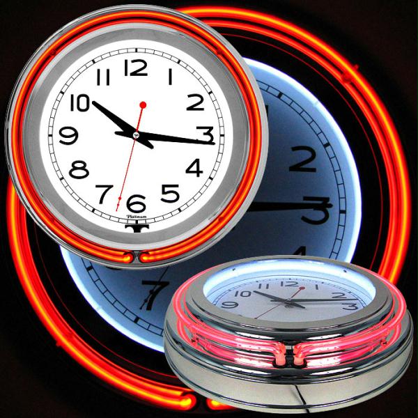 Picture of 14 Inch Double Ring Neon Clock Red Orange Outer White Inner