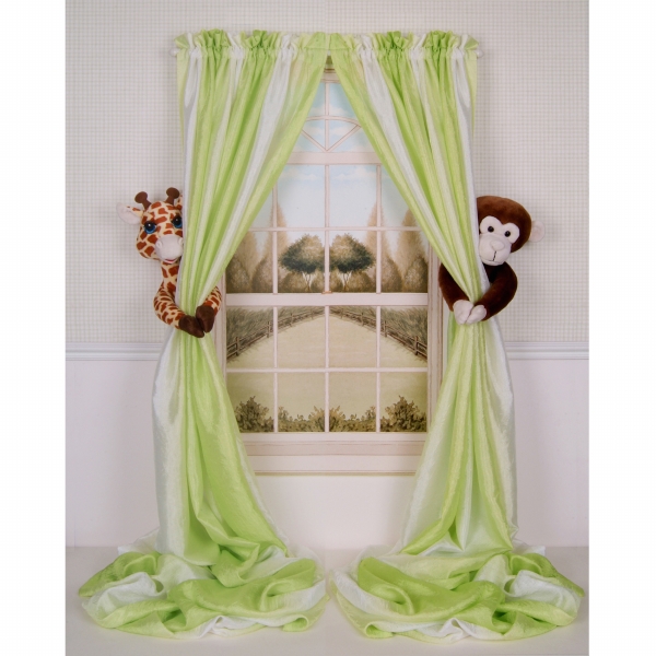 Picture of Curtain Critters ALGFMY240510COL Plush Safari Giraffe and Chocolate Monkey Curtain Tieback Collector Set