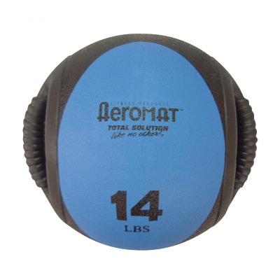 Picture of Aeromat 35135 Dual Grip Power Med Ball 9 in. Dia. 14 LB Black- Blue