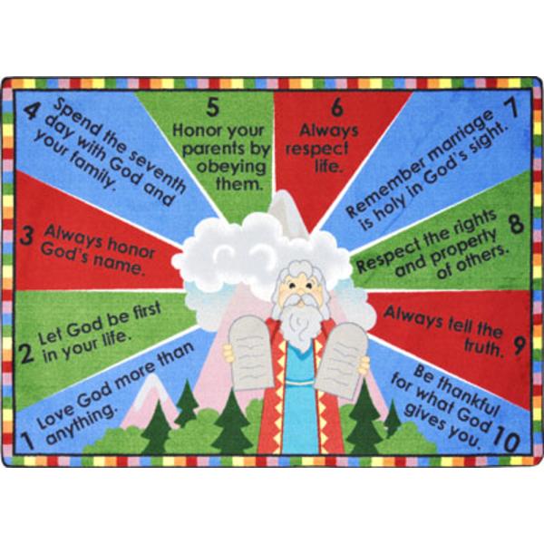 1609BB Ten Commandments 3 ft.10 in. x 5 ft.4 in. Oval WearOn Nylon Machine Tufted- Cut Pile Early Childhood- Faith Based Rug