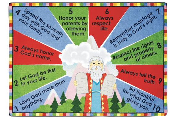 1609CC Ten Commandments 5 ft.4 in. x 7 ft.8 in. Oval  WearOn Nylon Machine Tufted- Cut Pile Early Childhood- Faith Based Rug