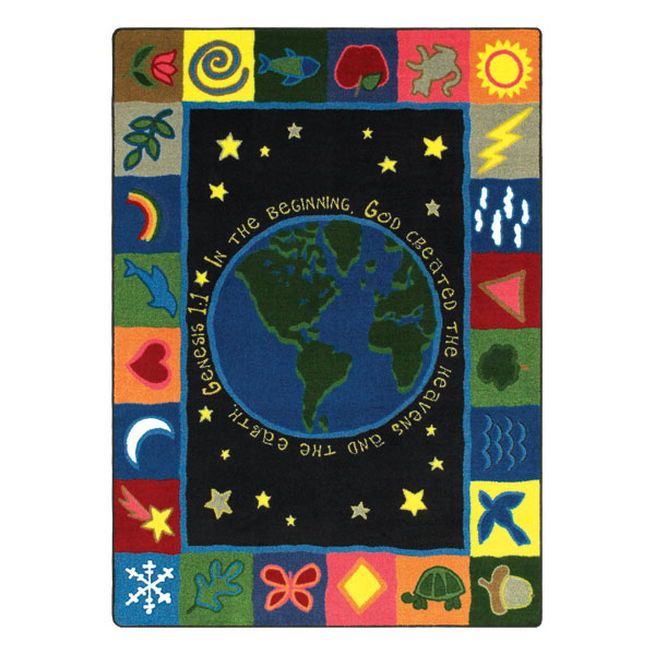 In the Beginning 7 ft.7 in. x 7 ft.7 in.  WearOn Nylon Machine Tufted- Cut Pile Educational- Faith Based Rug