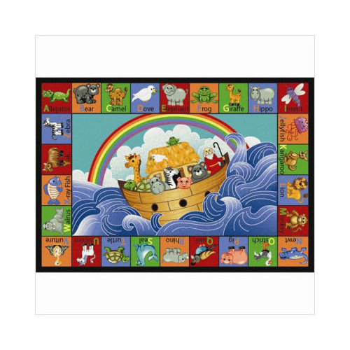Noah s Alphabet Animals 5 ft.4 in. x 7 ft.8 in.  WearOn Nylon Machine Tufted- Cut Pile Educational- Faith Based Rug