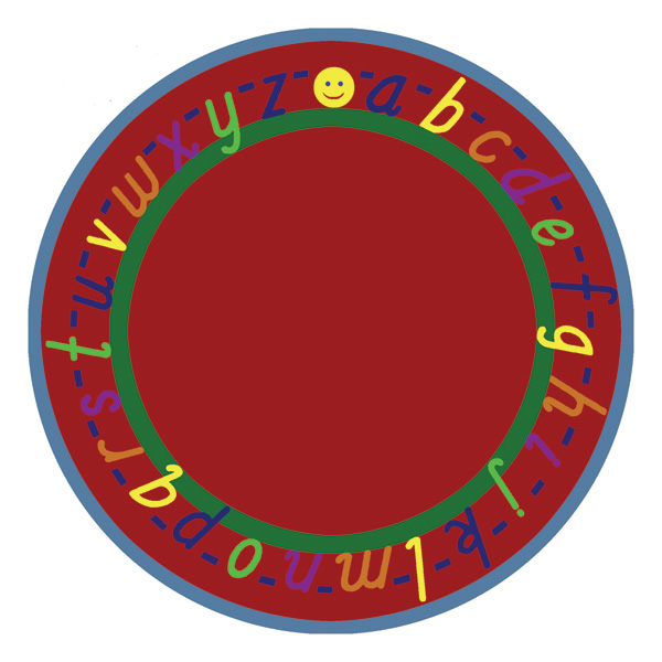 1478E-03 AlphaScript Red 7 ft.7 in. Round WearOn Nylon Machine Tufted- Cut Pile Educational Rug