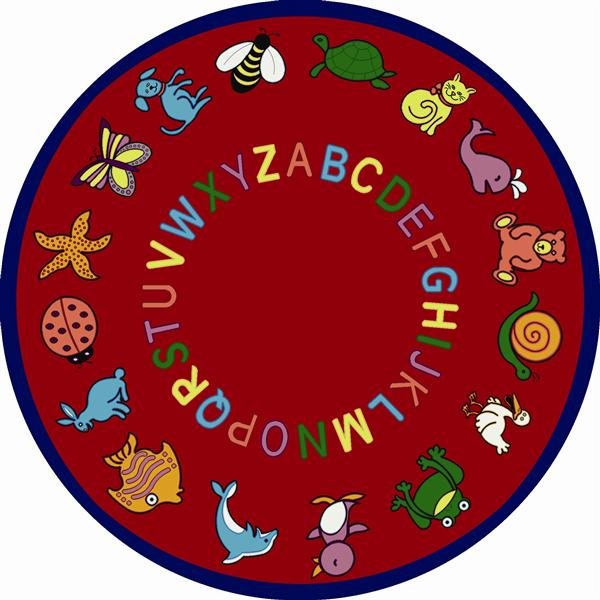 ABC Animals Red 7 ft.7 in. Round WearOn Nylon Machine Tufted- Cut Pile Educational Rug