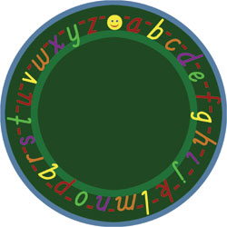 1478E-02 AlphaScript Green 7 ft.7 in. Round  WearOn Nylon Machine Tufted- Cut Pile Educational Rug