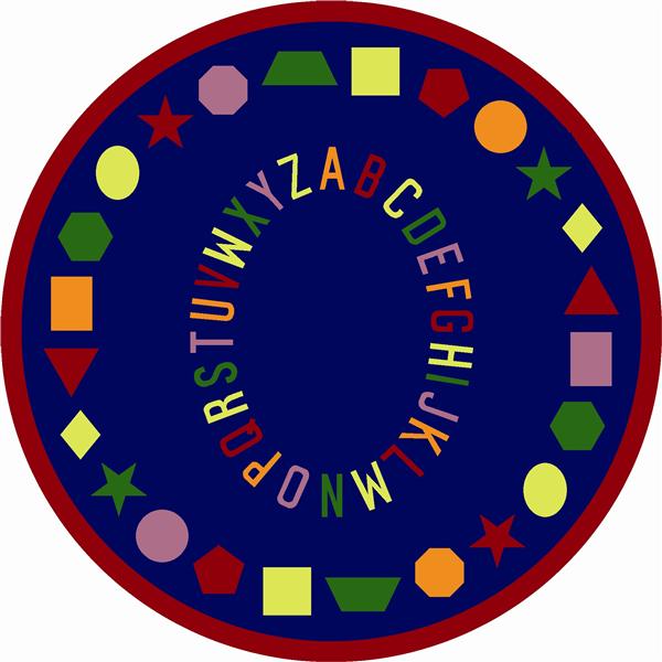 First Lessons Blue 7 ft.7 in. Round WearOn Nylon Machine Tufted- Cut Pile Educational Rug