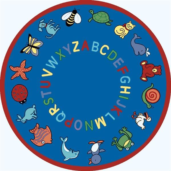 ABC Animals Rug - Blue - 7'7in. Round - Educational - Durable Nylon