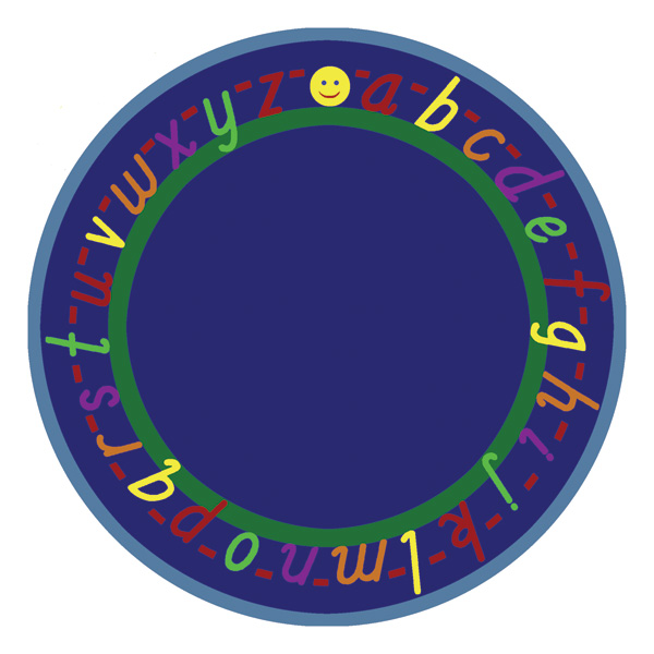 1478E-01 AlphaScript Blue 7 ft.7 in. Round WearOn Nylon Machine Tufted- Cut Pile Educational Rug
