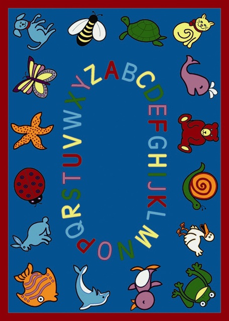 ABC Animals Blue 5 ft.4 in. x 7 ft.8 in. WearOn Nylon Machine Tufted- Cut Pile Educational Rug