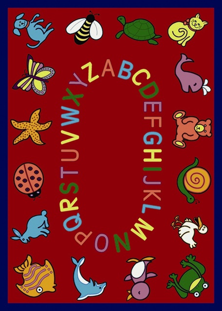 ABC Animals Red 5 ft.4 in. x 7 ft.8 in. WearOn Nylon Machine Tufted- Cut Pile Educational Rug