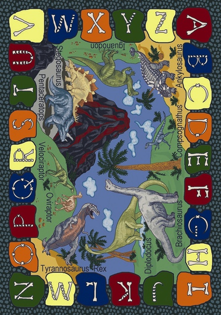 We Dig Dinosaurs 5 ft.4 in. x 7 ft.8 in. WearOn Nylon Machine Tufted- Cut Pile Educational Rug