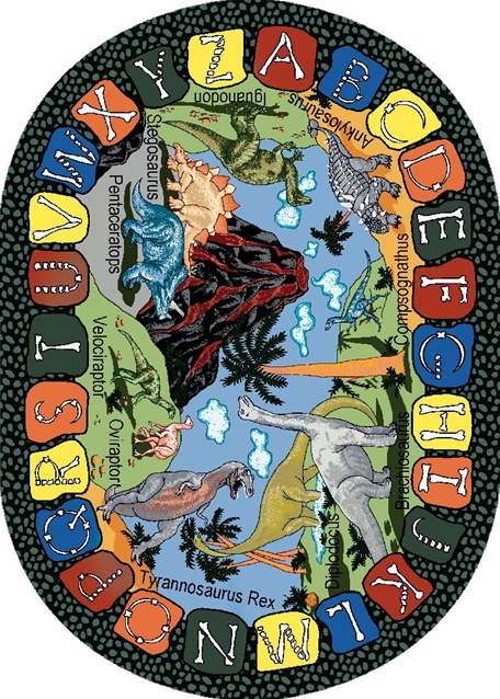 We Dig Dinosaurs 7 ft.8 in. x 10 ft.9 in. Oval WearOn Nylon Machine Tufted- Cut Pile Educational Rug