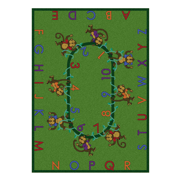 Picture of Joy Carpets 1534C-02 Monkey Business Green 5 ft.4 in. x 7 ft.8 in. 100 Pct. STAINMASTER Nylon Machine Tufted- Cut Pile Educational Rug