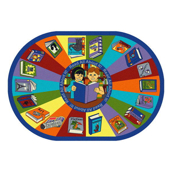 Read All About It 7 ft.8 in. x 10 ft.9 in. Oval WearOn Nylon Machine Tufted- Cut Pile Educational Rug