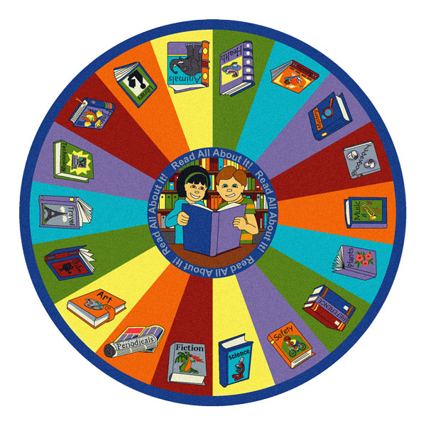 Read All About It 7 ft.7 in. Round WearOn Nylon Machine Tufted- Cut Pile Educational Rug
