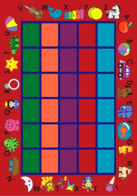 1624C-02 Alphabet Phonics Red 5 ft.4 in. x 7 ft.8 in.  WearOn Nylon Machine Tufted- Cut Pile Educational Rug