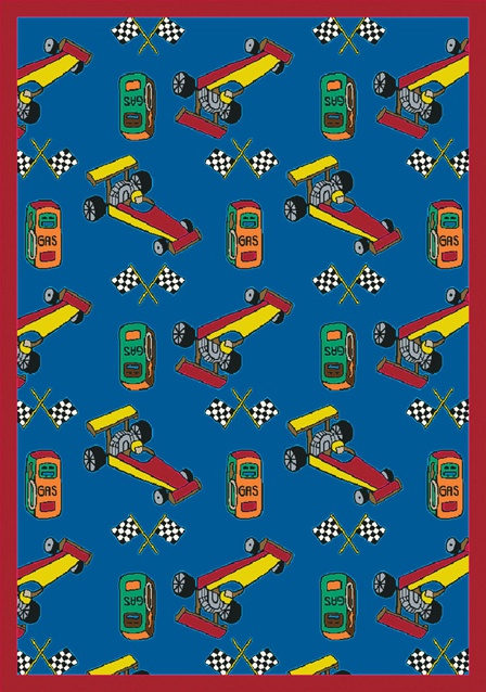 Pit Stop Blue 5 ft.4 in. x 7 ft.8 in. WearOn Nylon Machine Tufted- Cut Pile Just for Kids Rug
